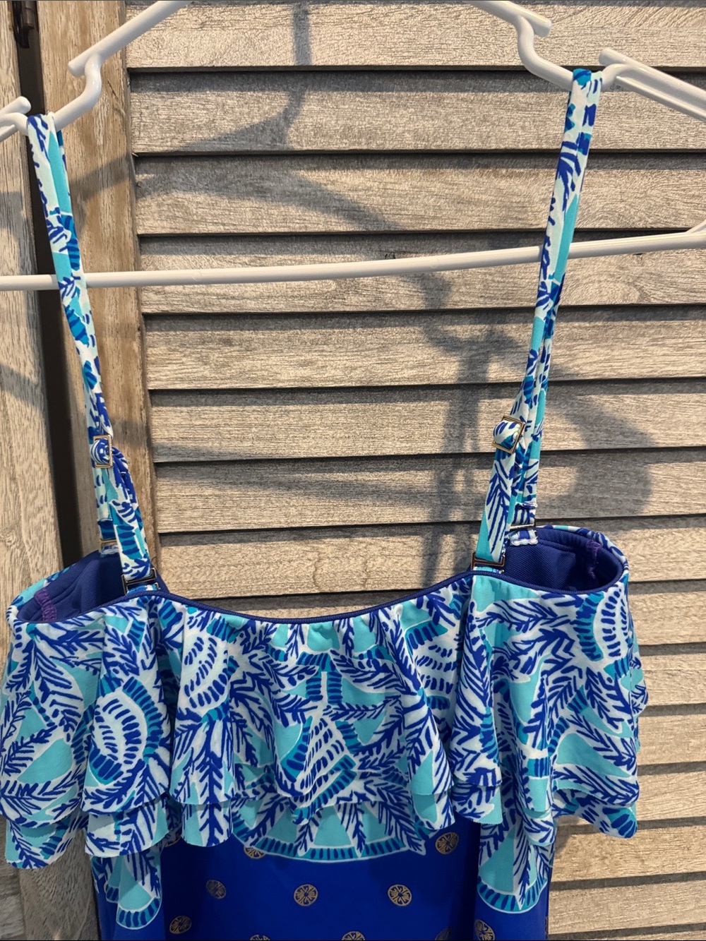 Blue Tropical Print Ruffle Tankini Top - Picture 4 of 7